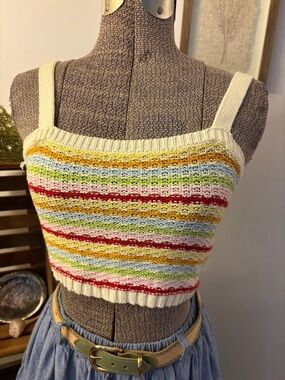 Striped Crochet Knit Tank Top Multi-Color Crop Top Forever 21 Small Stretch